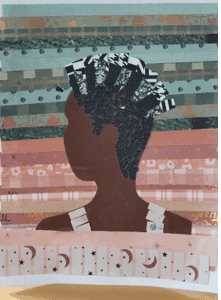 Silhouette of person with patterned background.
