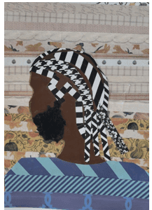 Profile silhouette with patterned headscarf and background.