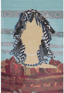 Collage artwork of a faceless person.