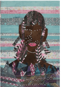 Colorful abstract portrait with patterned background.