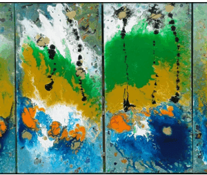 Abstract painting with vibrant colors and textures.