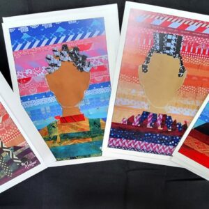 Four colorful abstract silhouette portraits displayed.